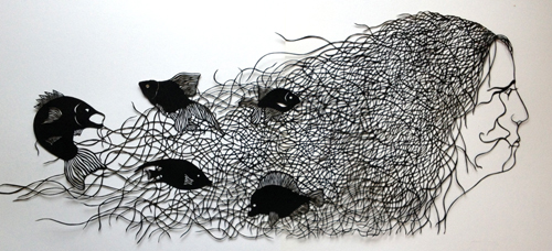 Chained, cut paper, © Maude White.