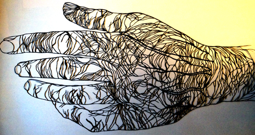 Hand, cut paper, © Maude White 2013