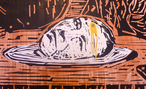 The Head of Benito Juarez, detail from the Last Supper, stencil and paint.