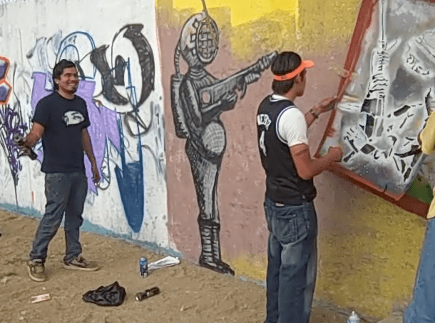 Yescka with ASARO stencil crew in Azompa