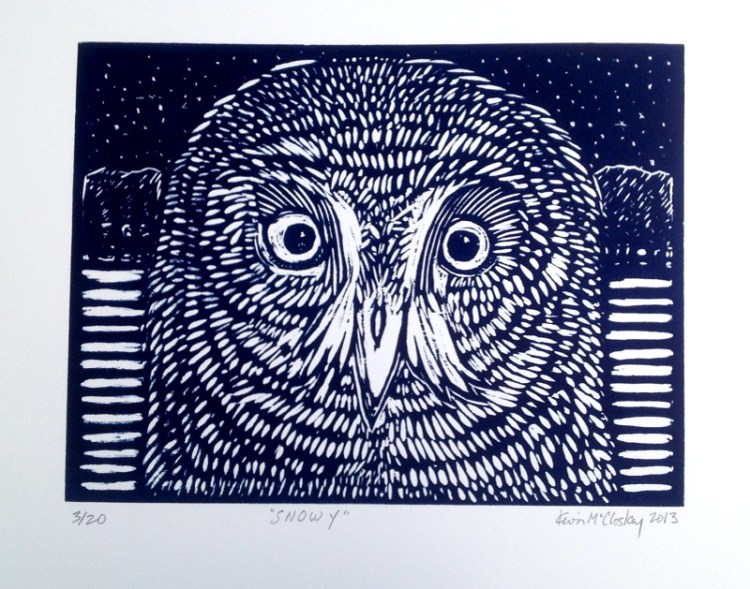 Snowy, woodblock print, 12 by 16 in, 2013.