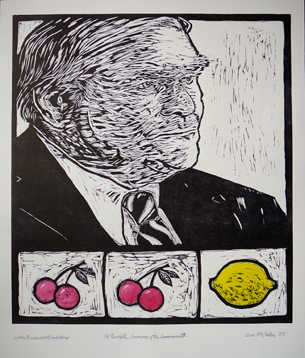 Gov. Ed Rendell, Woodblock print, 18 by 24 in 2010