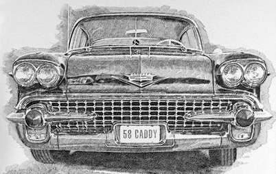 58 Caddy, pen and ink © Murray Tinkelman 