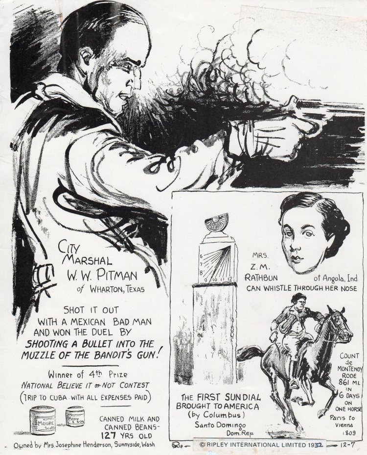 A classic Ripley cartoon, drawn charcoal, 1932.