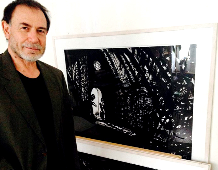 Lorenzo Mattotti with his original art for Hansel and Gretel 
