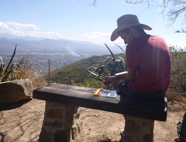 KU student Blake Myers sketching in the mountains of Mexico.