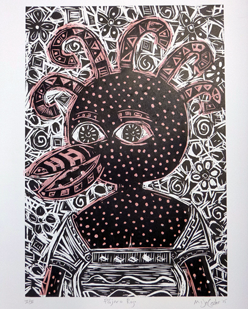 Pajaro Rojo, print, by KU Prof. Miles DeCoster